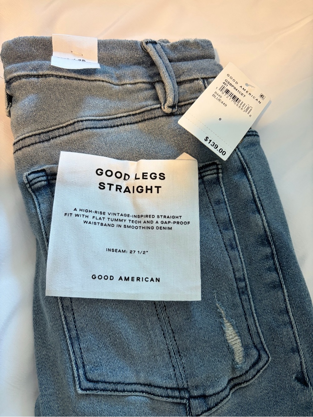 Good American High-Rise Good Legs Straight Jeans in Light Blue - Picture 5 of 7